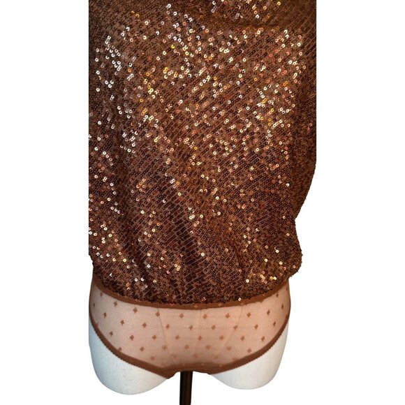 Free People XS Women's Shimmer & Shine Thong Bodysuit, Sunset, Brown, Metallic - Picture 11 of 15